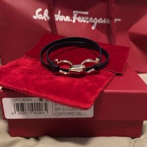 Salvatore Ferragamo Oxford Blue choker bracelet with Gold Detailing Calf leather